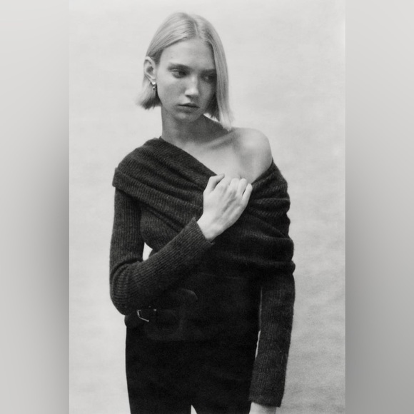 Zara Anthracite Grey Wrap Collar Knit Sweater - Picture 6 of 11